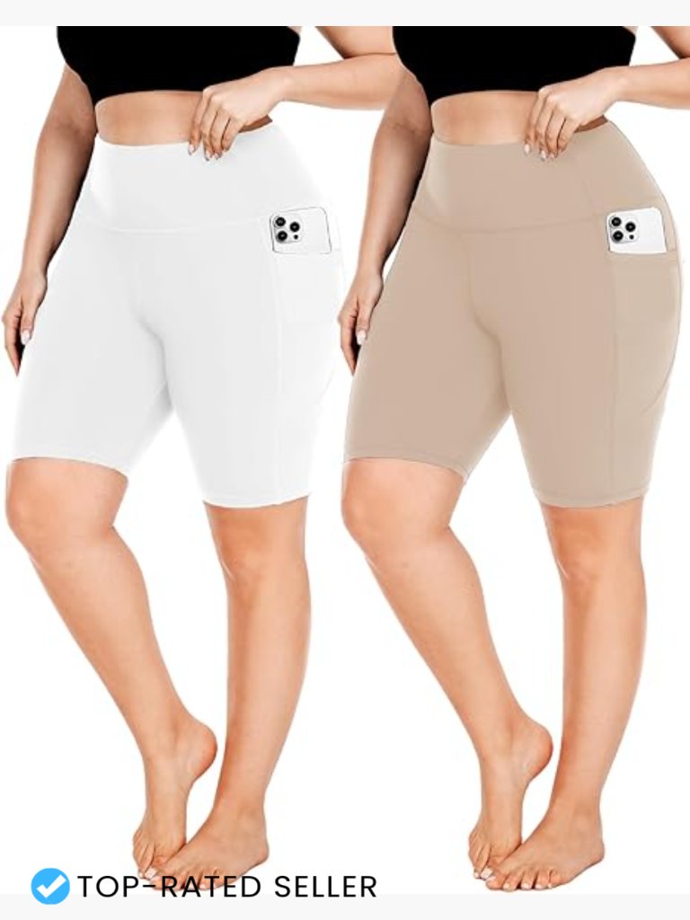 Plus Size Biker Shorts High Waist Tummy Control Pockets Workout Yoga Activewear